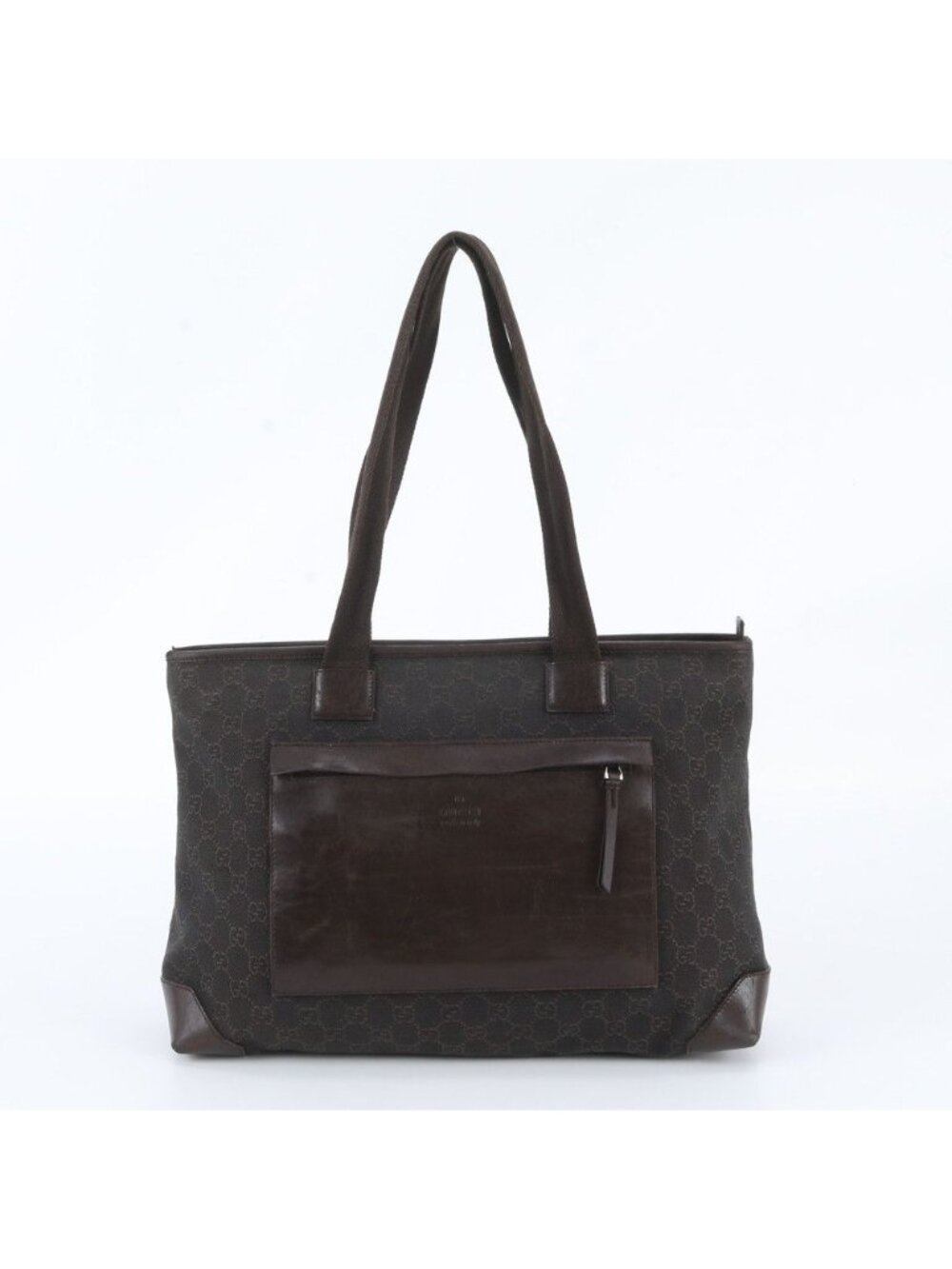 Gucci GG Canvas Leather Tote Bag Shoulder Hand Brown